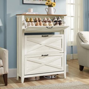Sapateira Armário para sapatos com 3 portas 24 x 87 x 123,6 cm Branco vintage