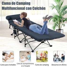 Cama de campismo de viagem dobrável com colchão e almofada amovíveis Capacidade de carga de 150 kg Espreguiçadeira portátil para adultos 185 x 65 x 41