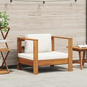 vidaXL Cadeira de jardim c/ almofadão madeira acácia maciça creme