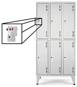 Cacifos Metálicos Triplos 1900x900x500 mm – 6 Cacifos – Fechadura de Moeda com Recolha