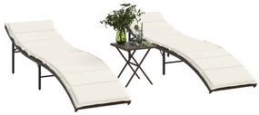 Espreguiçadeiras com mesa 2 pcs vime PE castanho