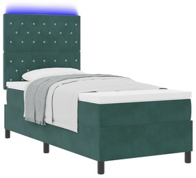 Cama Box com Colchão &amp; LED verde escuro 90x190 cm Veludo