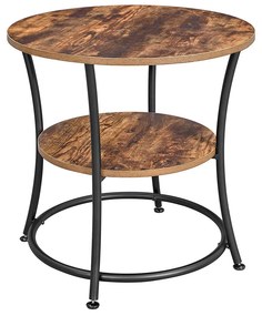 Mesa de apoio redonda com duas prateleiras de madeira rústica. | VASAGLE | 55 x 55 x 55 cm | castanho rústico | LET56BX.