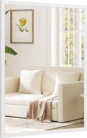Espelho de parede retangular de 60 x 40 cm, com moldura em madeira branca, ideal para a casa de banho, sala de estar ou quarto branco