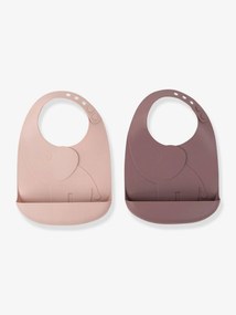 Lote de 2 babetes com recuperador DONE BY DEER Peekaboo, Elefante em silicone rosa claro bicolor/multicolor