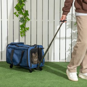 Transportadora para Animais de Estimação 4 em 1 com Rodas Bolsa de Transporte para Cães e Gatos 50x31x37 cm Azul