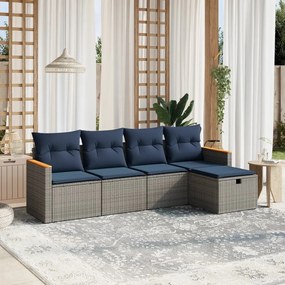 vidaXL 5 pcs conjunto sofás p/ jardim c/ almofadões vime PE cinzento