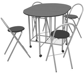 Conjunto de jantar dobrável 5 pcs MDF preto