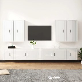 vidaXL 8 pcs conjunto móveis de TV madeira processada branco brilhante