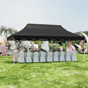 Tenda para festas dobrável impermeável de 300 x 600 cm com bolsa de transporte Proteção solar jardim preta