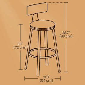 Conjunto de 2 bancos altos de bar Ø54 x 99 cm Preto