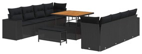 vidaXL Conjunto de Sofá de Jardim com almofada 11 pcs Preto vime PE