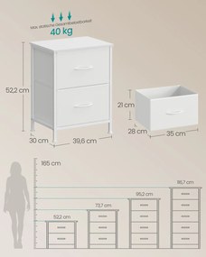 Conjunto de 2 mesas de cabeceira 30 x 39,6 x 52,2 cm com 2 gavetas Tecido Coleção BELLAH brancas