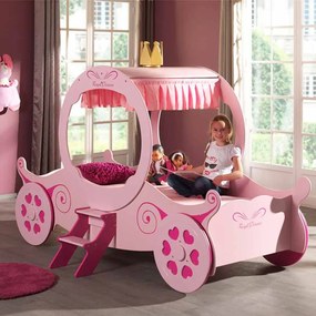 Conjunto Cama de Criança Carruagem de Princesas ROYAL PRINCESS KATE + COLCHÃO 90x200cm Rosa