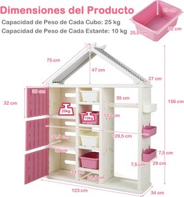 Guarda roupa para crianças, infantil 130 x 34 x 156 cm com caixa, prateleiras e cesto lateral Rosa
