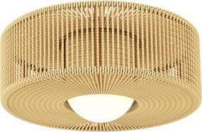 HOMCOM Candeeiro de Teto com Lâmpada LED G9 20W 3000 K Candeeiro de Teto Boémio com Ecrã de Corda de Linho Ø30x16 cm Castanho Claro | Aosom Portugal
