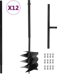 vidaXL Broca de terra com pega 250 mm com tubo de extensão de 12 m aço