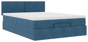 Estrutura de cama otomana com colchão 140x200 cm azul escuro