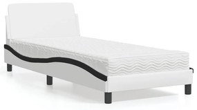 Cama com colchão 90x200 cm couro artificial branco e preto