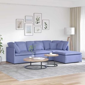 vidaXL Sofá modular com pufes e almofadas tecido azul ganga