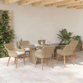 Conjunto de Jantar de Jardim 7 Peças Bege em Polirattan