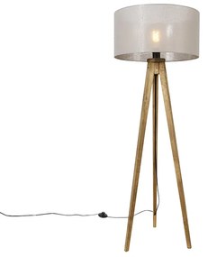 Candeeiro de pé vintage rústico em madeira com cúpula bege 50 cm - Tripod Classic Rústico