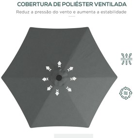 Chapéu de Sol Excêntrico de 3 m com Luzes LED Chapéu de Sol de Jardim