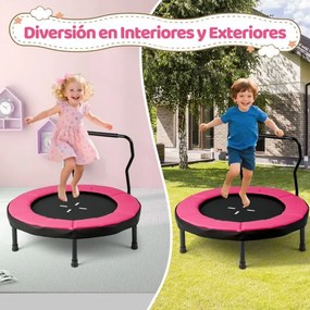Trampolim infantil 102 cm ou de fitness para interior/exterior com barra em espuma e colchão de segurança para crianças Rosa