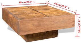 Mesa de centro quadrada em madeira de mangueira maciça castanho