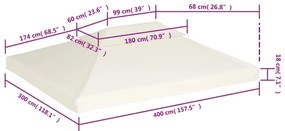 Cobertura de substituição p/ gazebo 310 g/m² branco nata 3x4 m