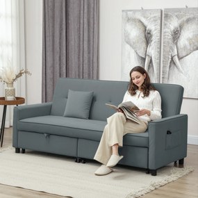 Sofá-cama de 3 lugares, reversível, com encosto ajustável e almofadas, 196 x 90 x 89 cm, cinzento