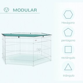 PawHut Parque para Animais de Estimação com 6 Painéis 59x60cm Dobrável Cerca para Animais de Estimação com Porta com Trava e Toldo Superior para Jardim Pátio Exterior Prata