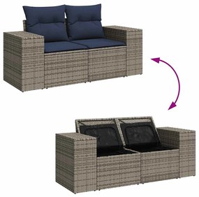 14 pcs conjunto sofás jardim almofadões vime PE/acácia cinzento