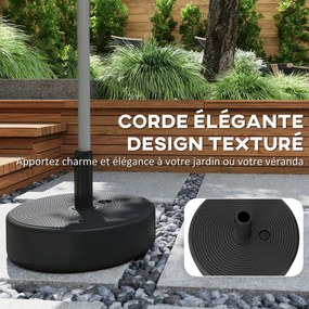 Base para guarda-sol Ø 45 x 30,5 cm de exterior. Pode ser enchida com até 19 kg de areia ou 15 kg de água, preta