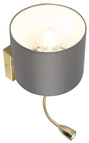 LED Candeeiro de parede art déco dourado com USB e tom cinza - Brescia Moderno,Art Deco