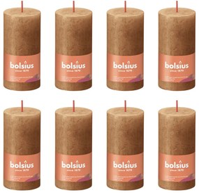 440794 Bolsius Velas rústicas cilíndric. Shine 8pcs 100x50mm castanho moderno