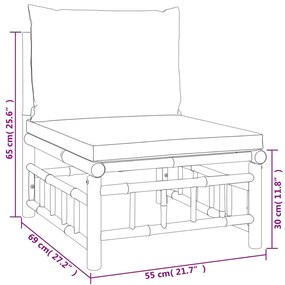 3pcs conj. lounge de jardim bambu c/ almofadões cinzento-escuro