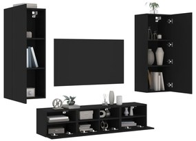 vidaXL 5 pcs móveis de parede p/ TV derivados de madeira preto