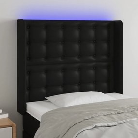 Cabeceira de cama c/ LED couro artificial 83x16x118/128cm preto