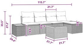 Conjunto de Sofá de Jardim de 6 Peças com Almofadas Preto Vime PE Acác