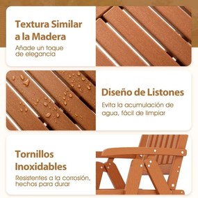 Cadeira dobrável para jardim em HDPE para todas as condições meteorológicas com apoios para os braços, encosto curvo e assento com ripas Castanho