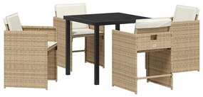 Conjunto de Jantar de Jardim com 5 Peças e Almofadas Bege Rattan Polié