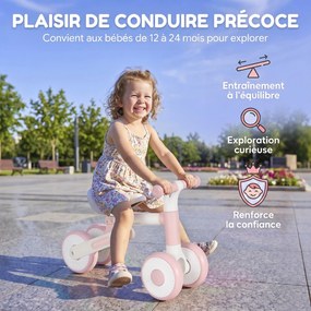 Bicicleta sem Pedais Dobrável para Bebé, 52 x 23 x 36,5 cm, Assento Ajustável, Cor-de-rosa