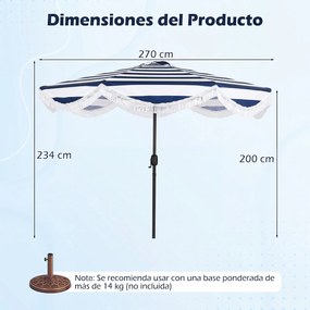 Guarda sol de Exterior com Franjas 270 x 234 cm (BASE NÃO INCLUIDA), Ângulo de Inclinação Ajustável, Azul e branco