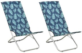 Cadeiras de praia dobráveis 2 pcs tecido padrão de folhas
