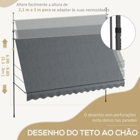 Toldo Manual Retrátil com Manivela 350x120x210-300 cm com Altura Ajustável Impermeável para Jardim Varanda Cinza Escuro