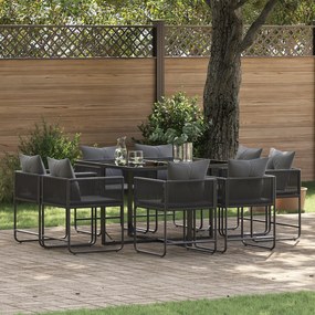 Conjunto de Jantar de Jardim com 10 Peças e Almofadas em Aço e Rattan Poliéster