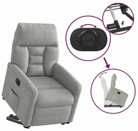 Poltrona reclinável elevatória elétrica microfibra cinza-claro
