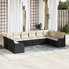 Conjunto de Sofá de Jardim vidaXL de 10 Peças com Almofadas de Rattan Preto