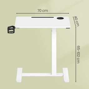 Mesa alta, mesa apoio com rodas para computador 70 x 40 x (65-102) cm branca